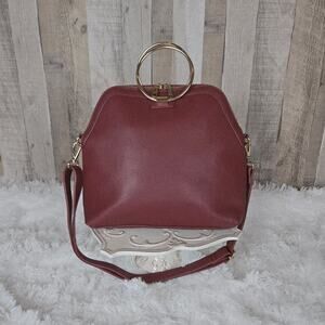 Iman Bag Purse Burgundy Red Gold Hoop Handle Like New No Tag